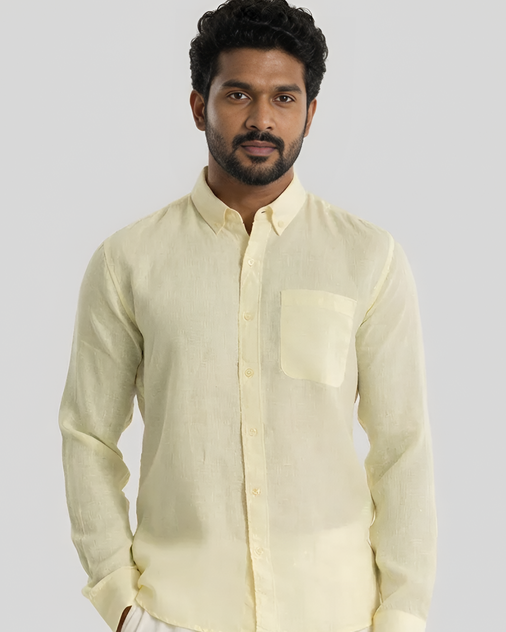 MENLEI Yellow Cream Linen Blend Shirt