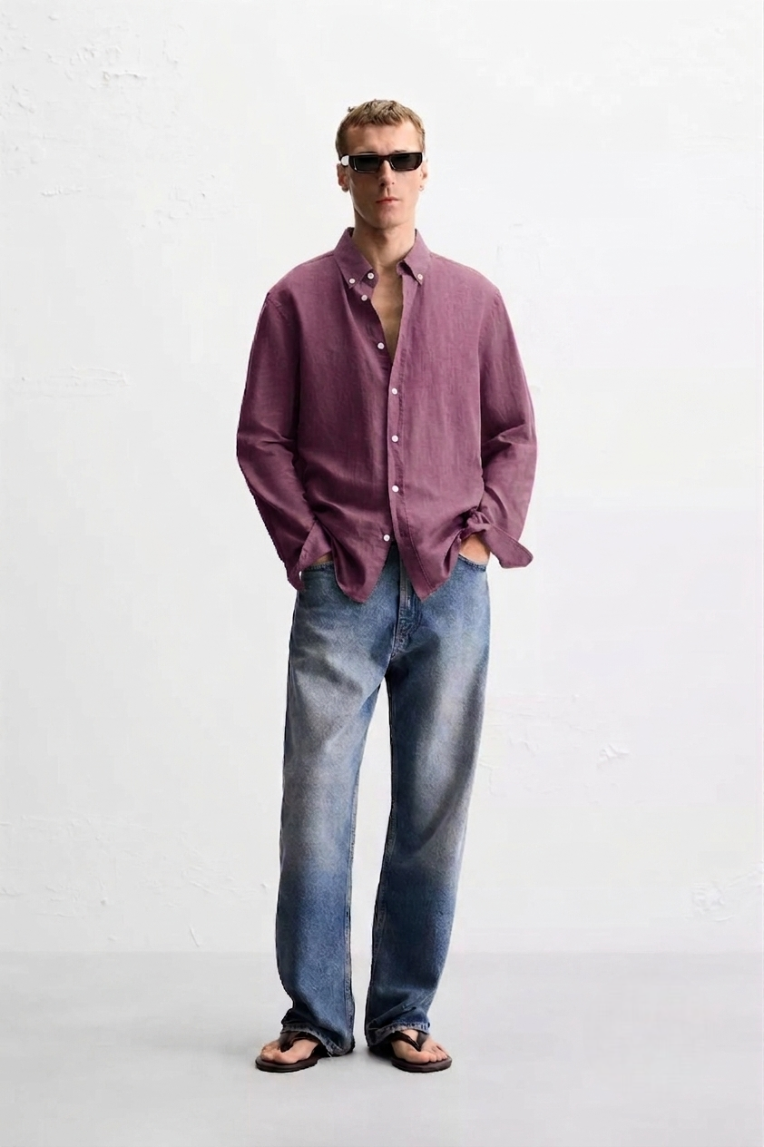 Linen Blend Solid Casual Shirt (Dusty Mauve)