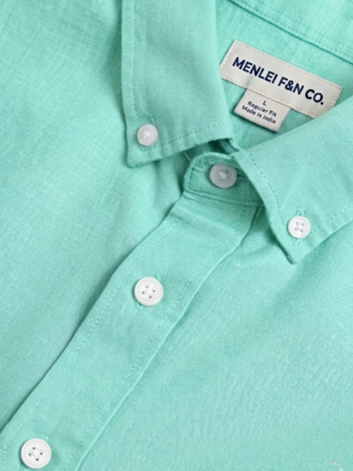 MEN LEI Men Mint Green Linen Blend Casual Shirt
