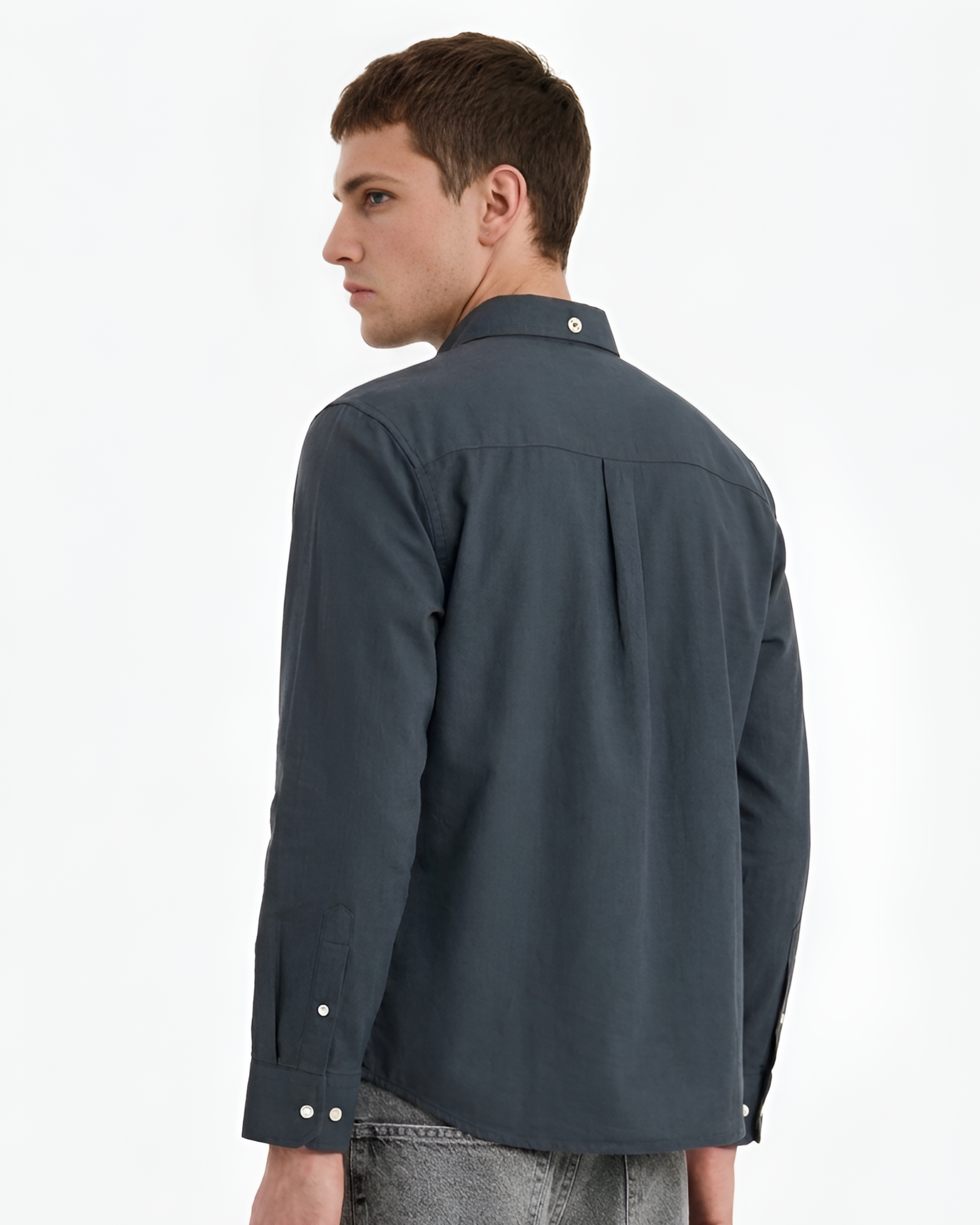 MEN LEI Men Charcoal Gray Linen Blend Casual Shirt