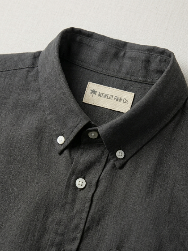 MEN LEI Men Charcoal Gray Linen Blend Casual Shirt