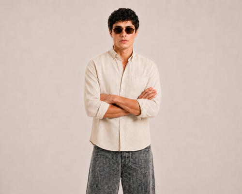 MEN LEI Sand Linen Blend Shirt