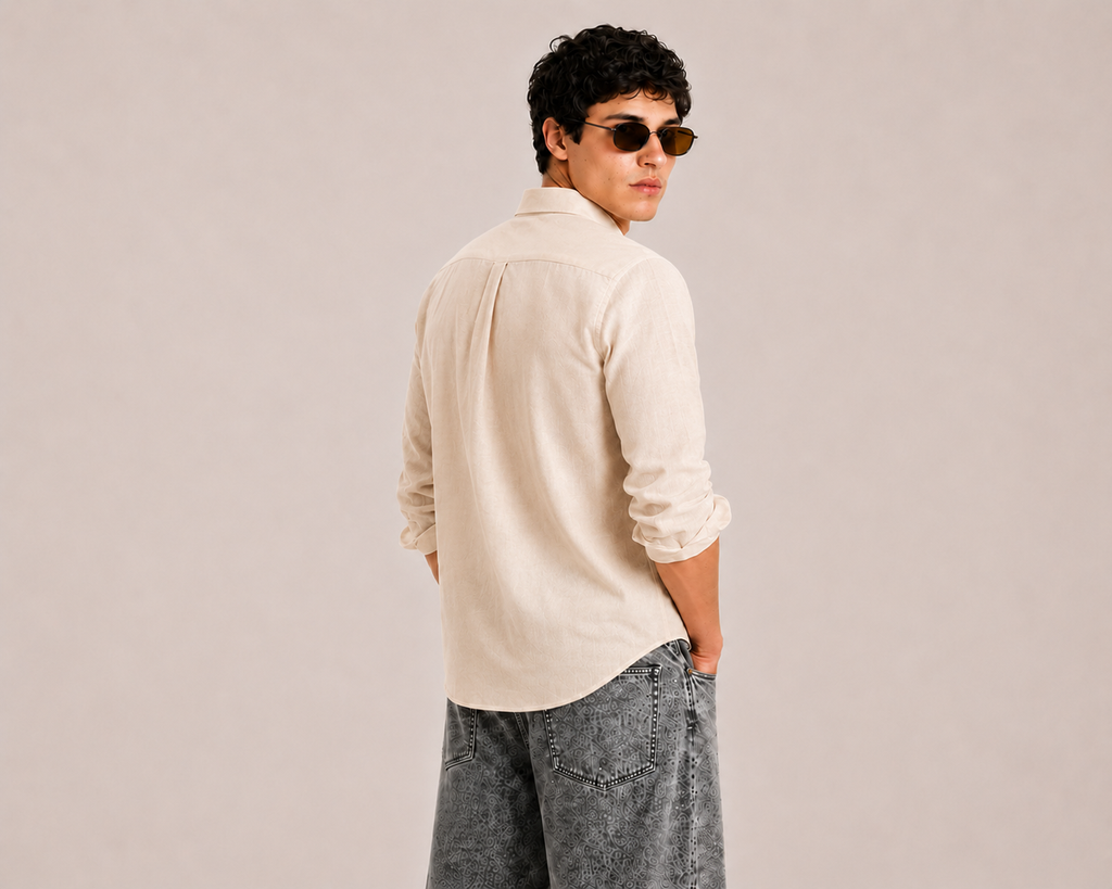 MENLEI Sand Linen Blend Shirt