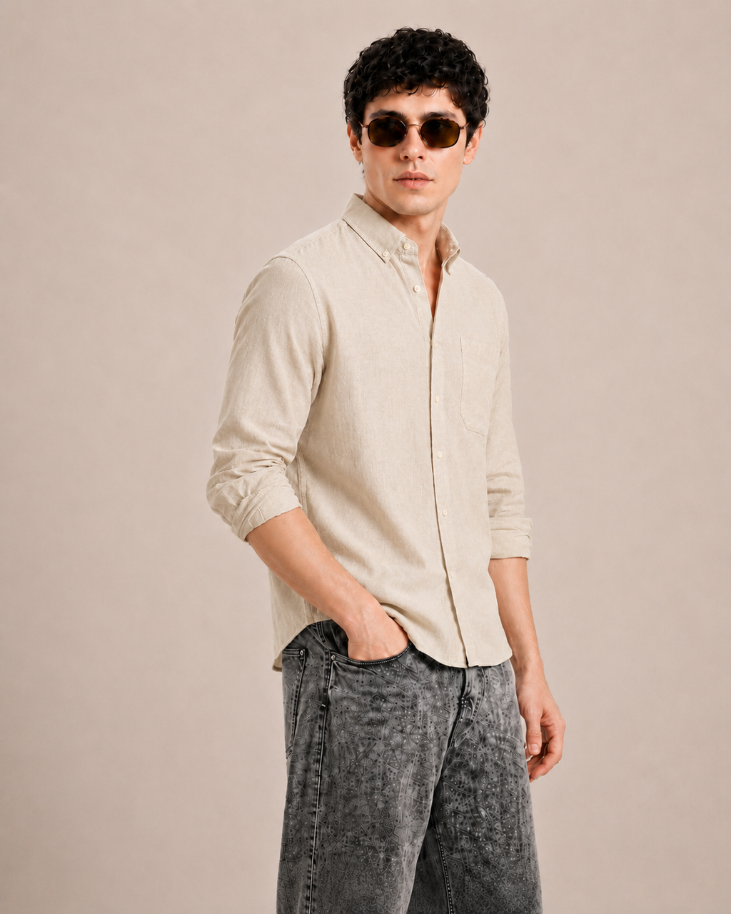 MENLEI Sand Linen Blend Shirt