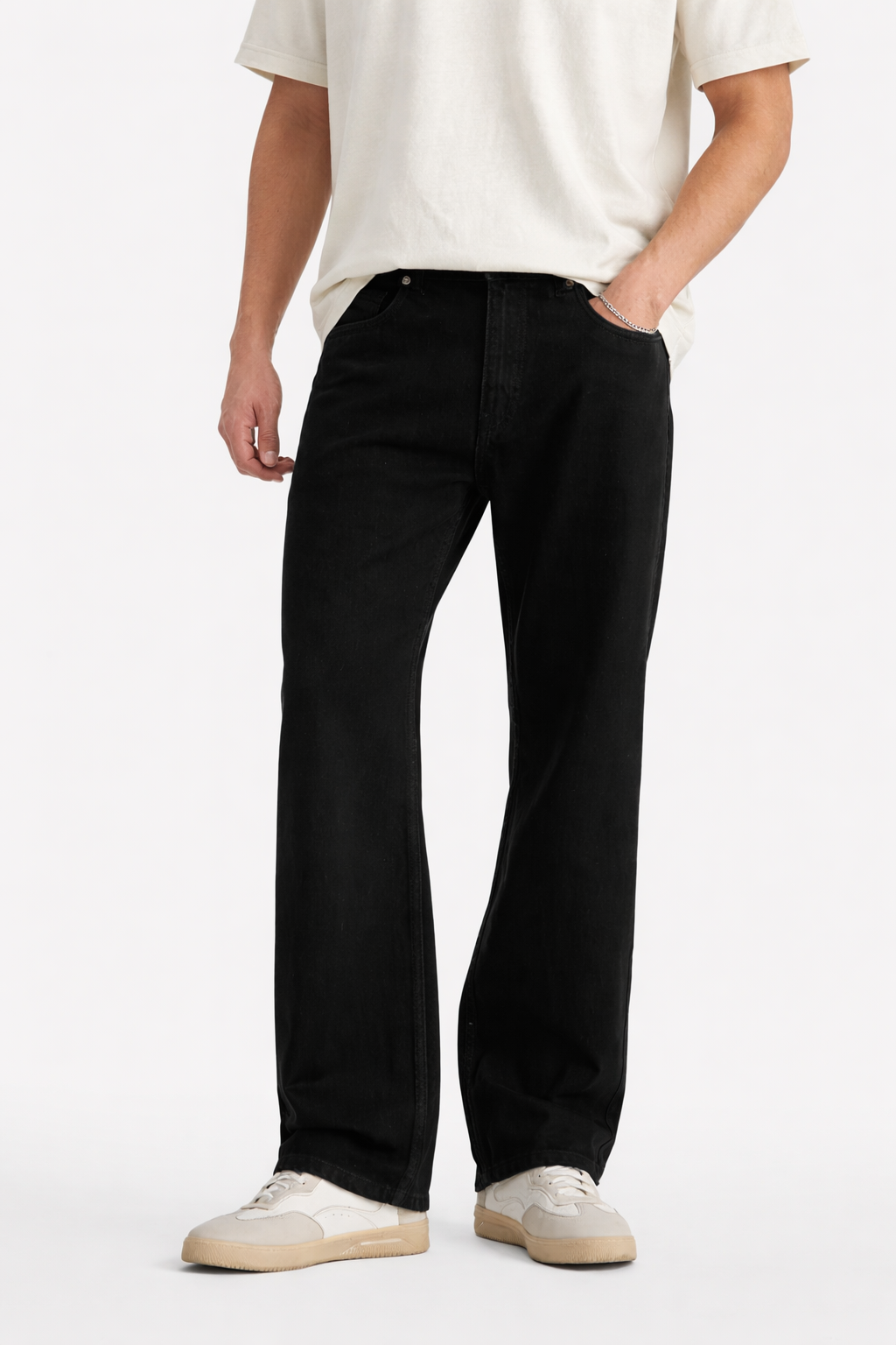 MENLEI Men Black Straight Fit Jeans