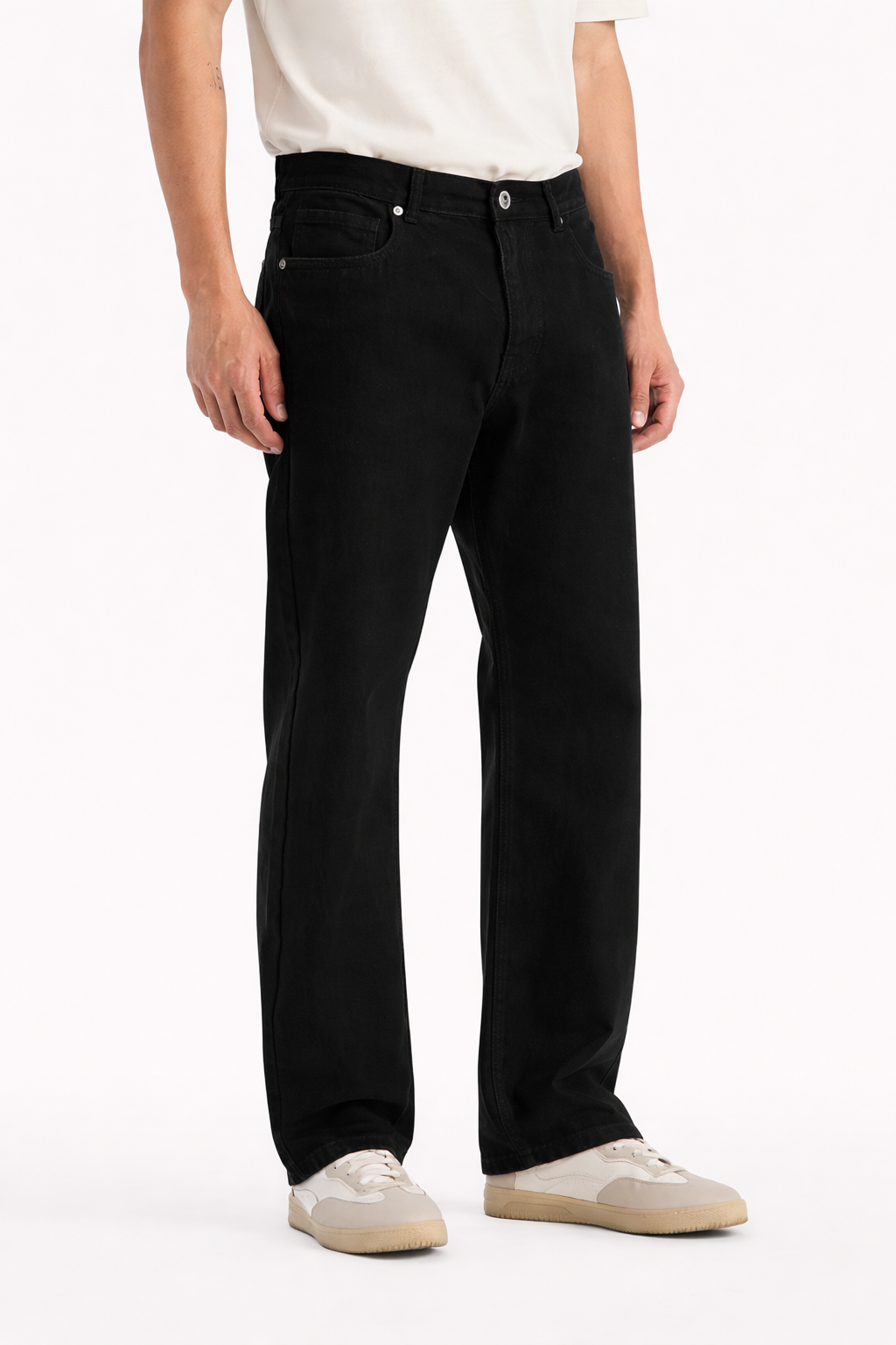 MENLEI Men Black Straight Fit Jeans