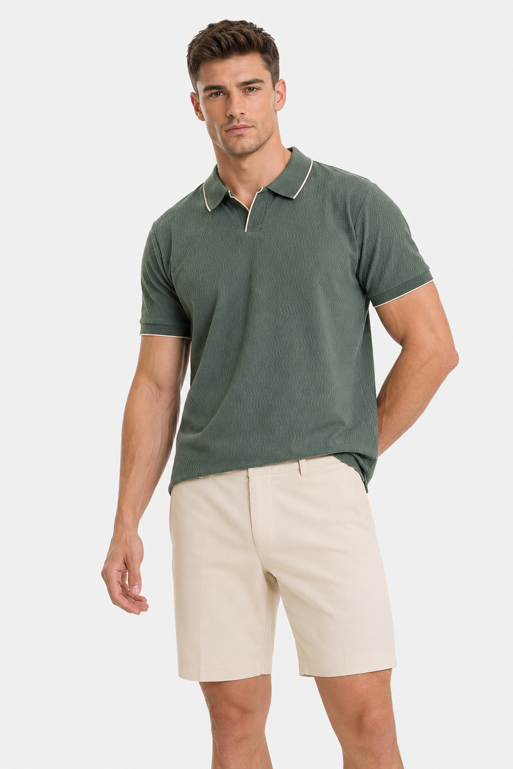 Menlei F&N Co. Men Regular Fit Textured Polo Neck Casual T-Shirt