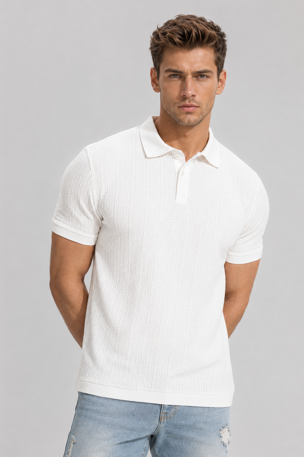 Menlei F&N Co. Men Self Design Polo Neck Casual T-Shirt