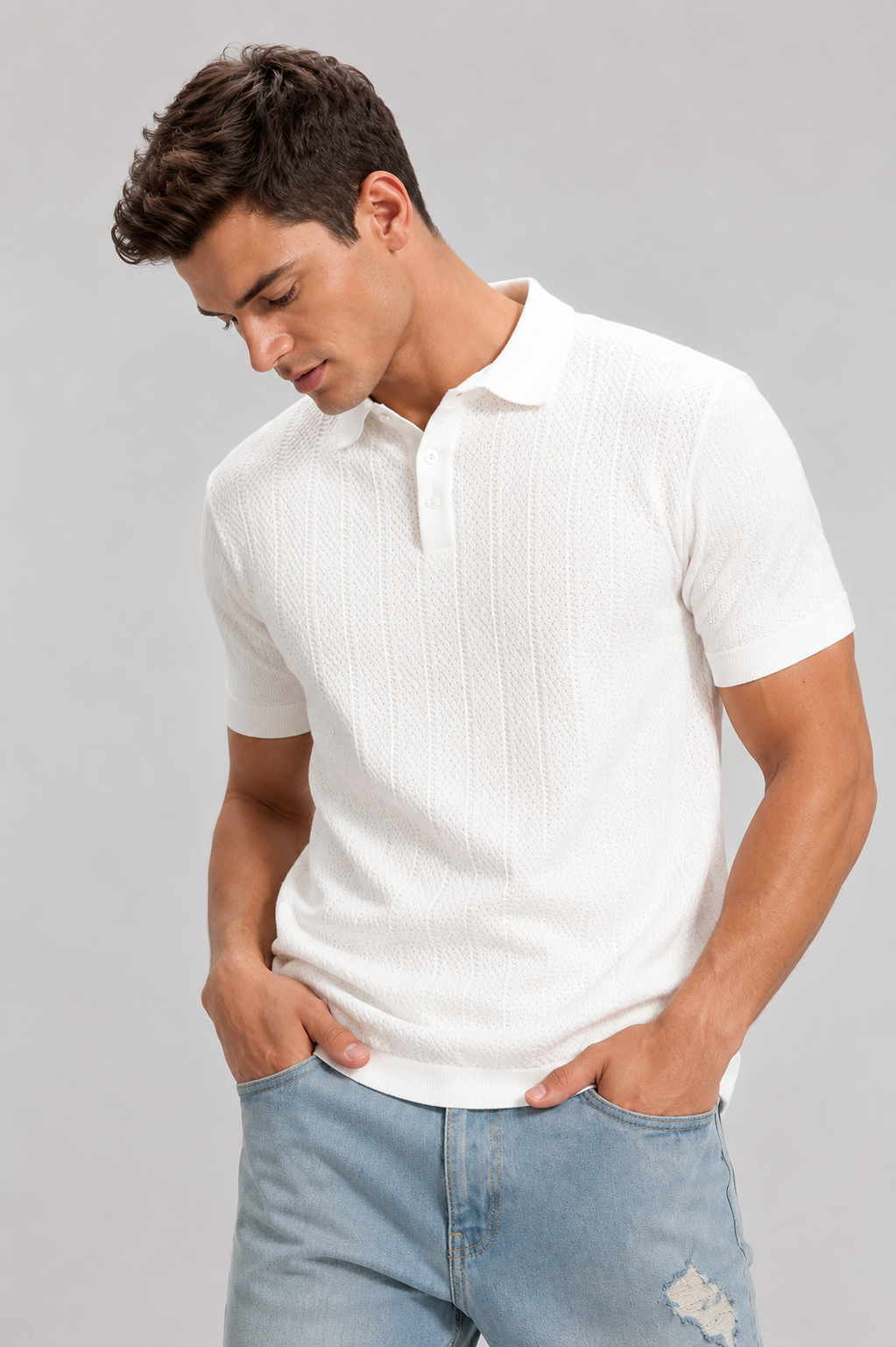 Menlei F&N Co. Men Self Design Polo Neck Casual T-Shirt