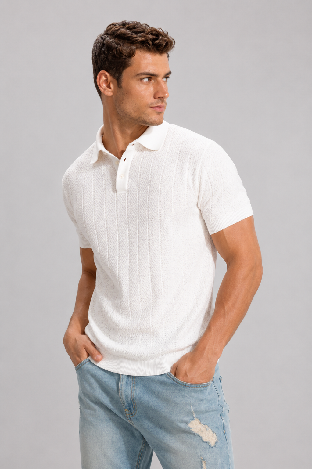 Menlei F&N Co. Men Self Design Polo Neck Casual T-Shirt