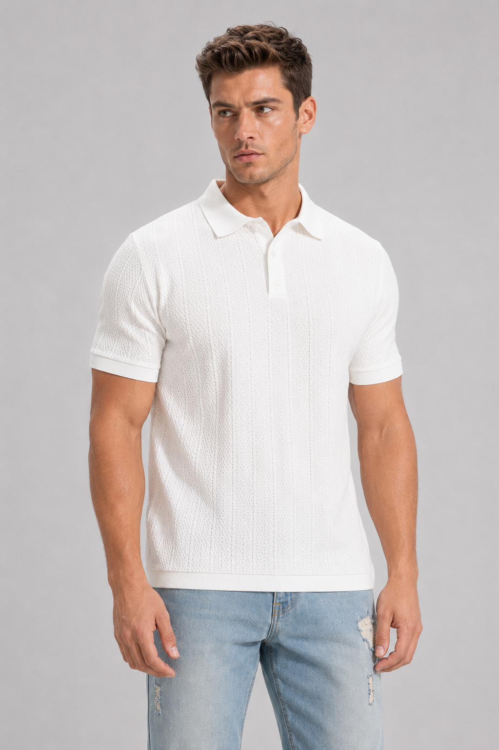 Menlei F&N Co. Men Self Design Polo Neck Casual T-Shirt