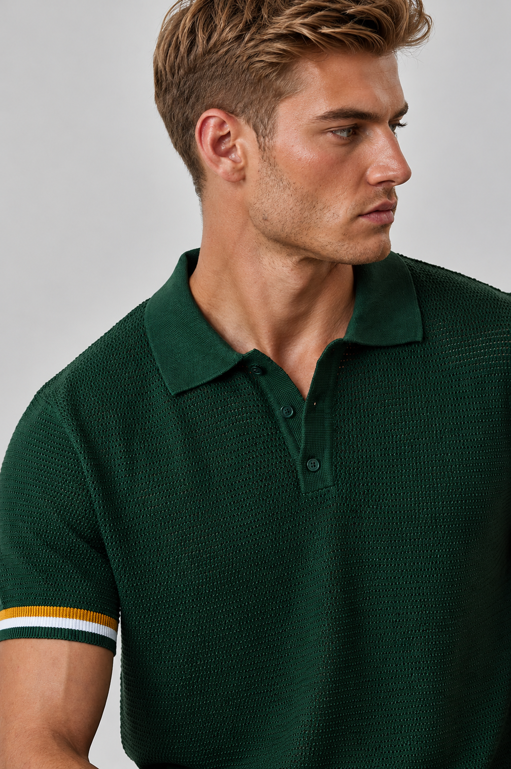 MENLIE F & CO Textured Knit Polo T-Shirt – Emerald Green