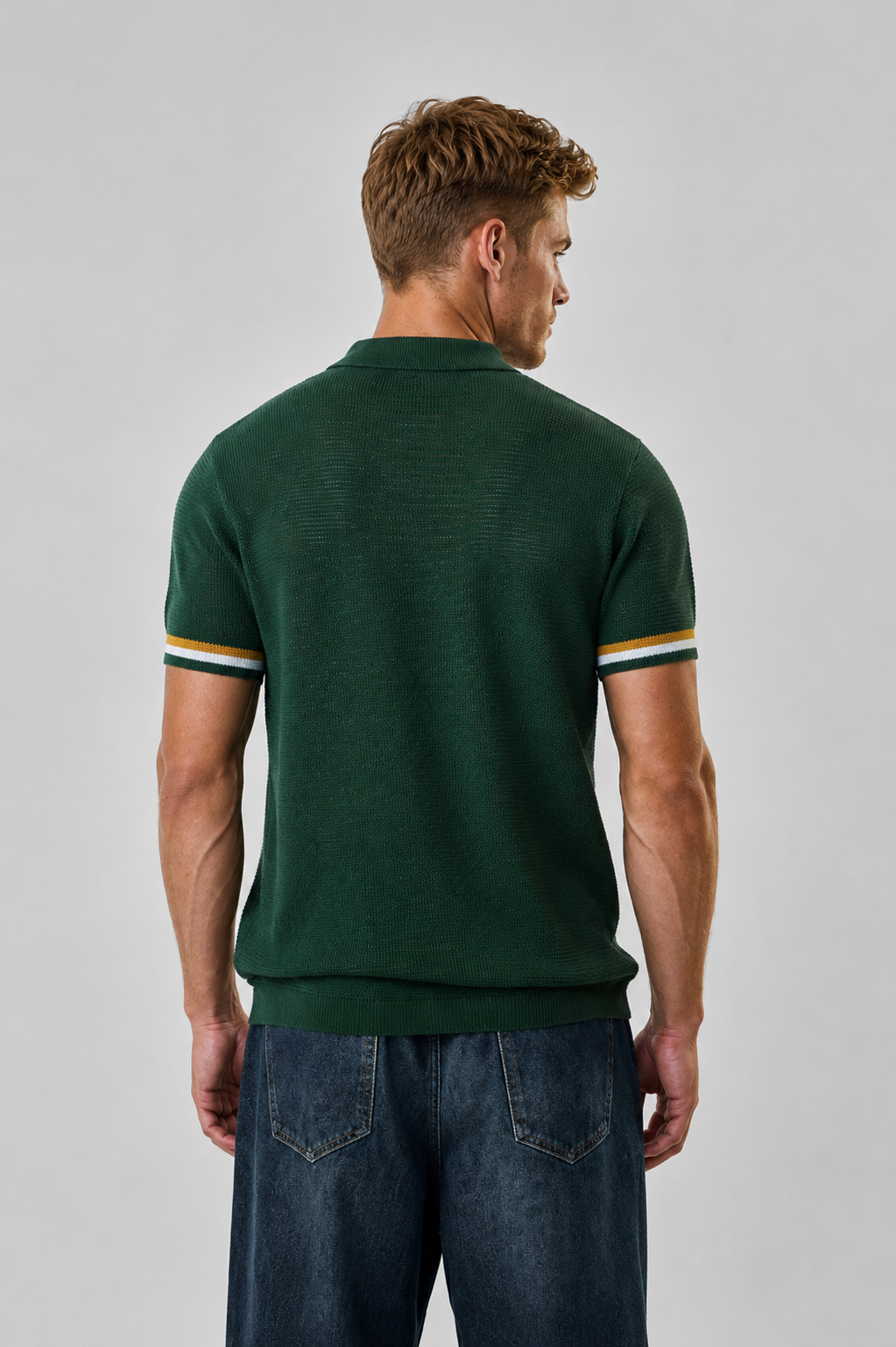 MENLIE F & CO Textured Knit Polo T-Shirt – Emerald Green