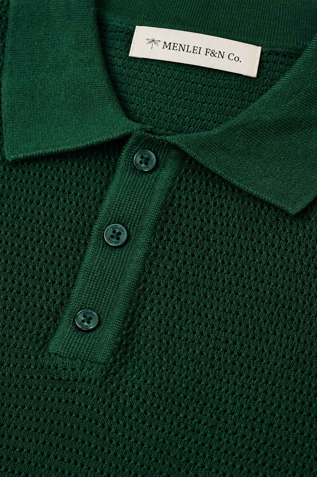 MENLIE F & CO Textured Knit Polo T-Shirt – Emerald Green