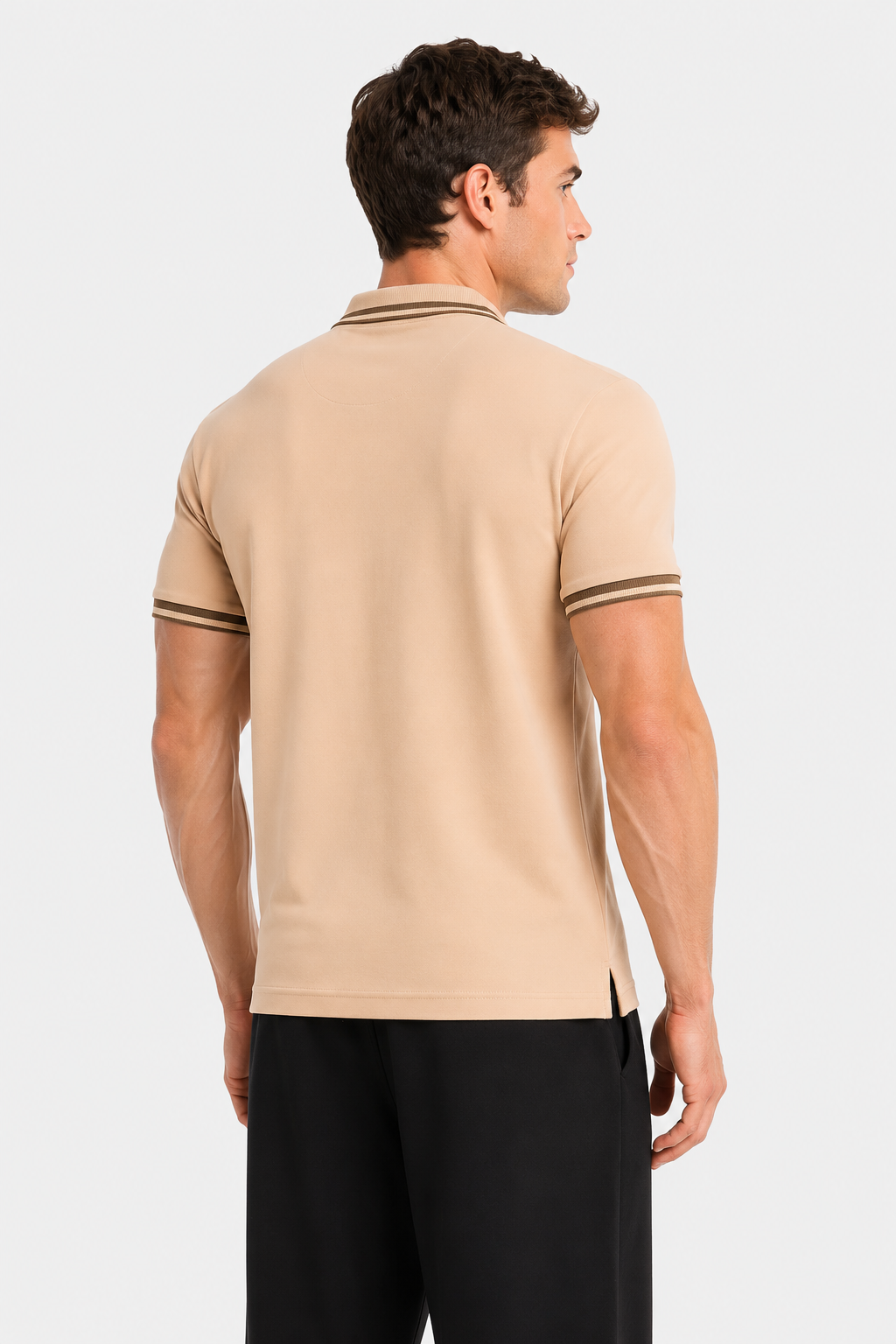 MENLIE F & CO Luxe Zip Polo T-Shirt – Sand Beige