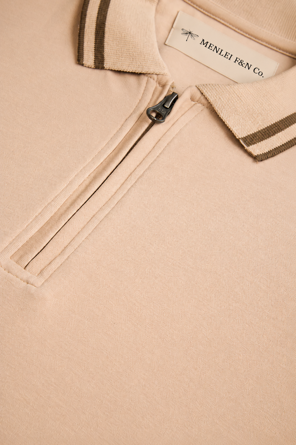MENLIE F & CO Luxe Zip Polo T-Shirt – Sand Beige