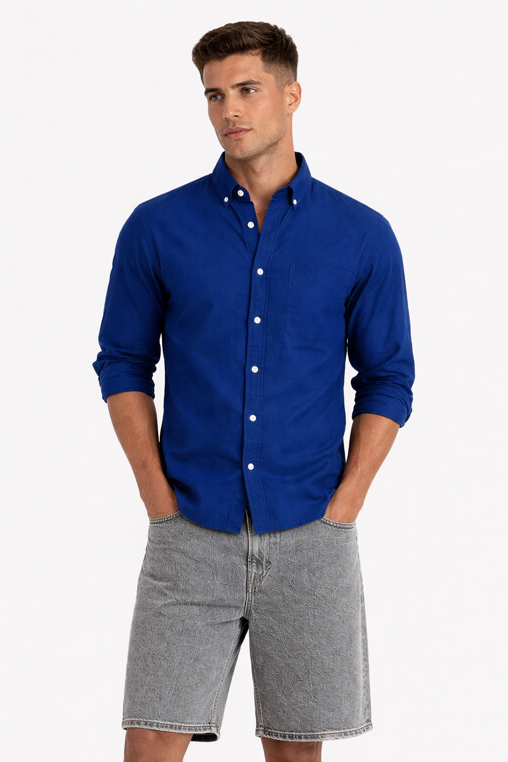 MENLIE F & CO Royal Blue Premium Linen Blend Shirt