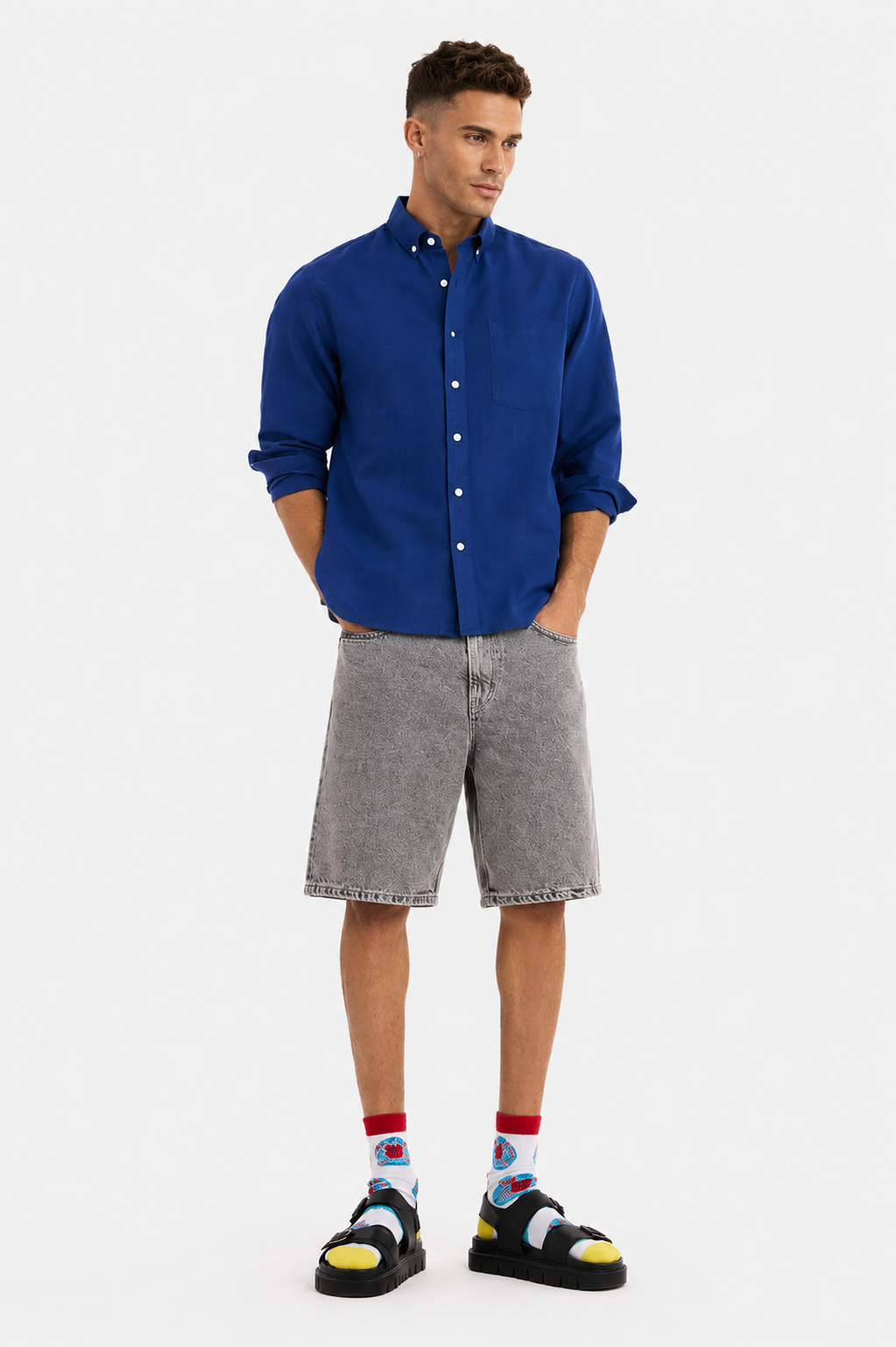 MENLIE F & CO Royal Blue Premium Linen Blend Shirt