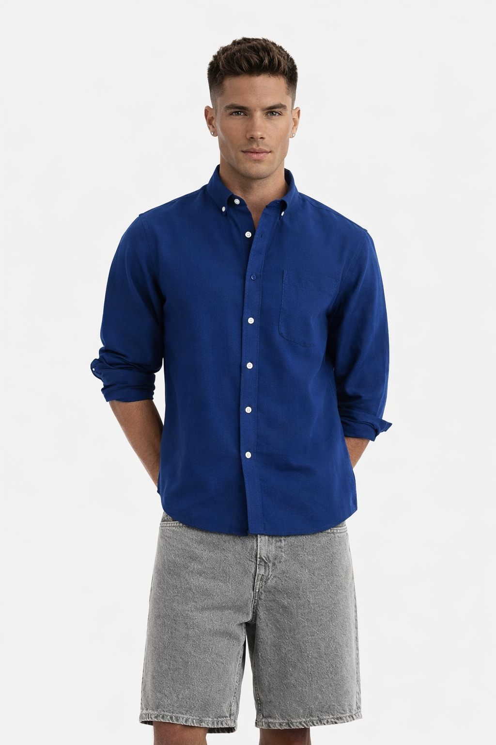 MENLIE F & CO Royal Blue Premium Linen Blend Shirt