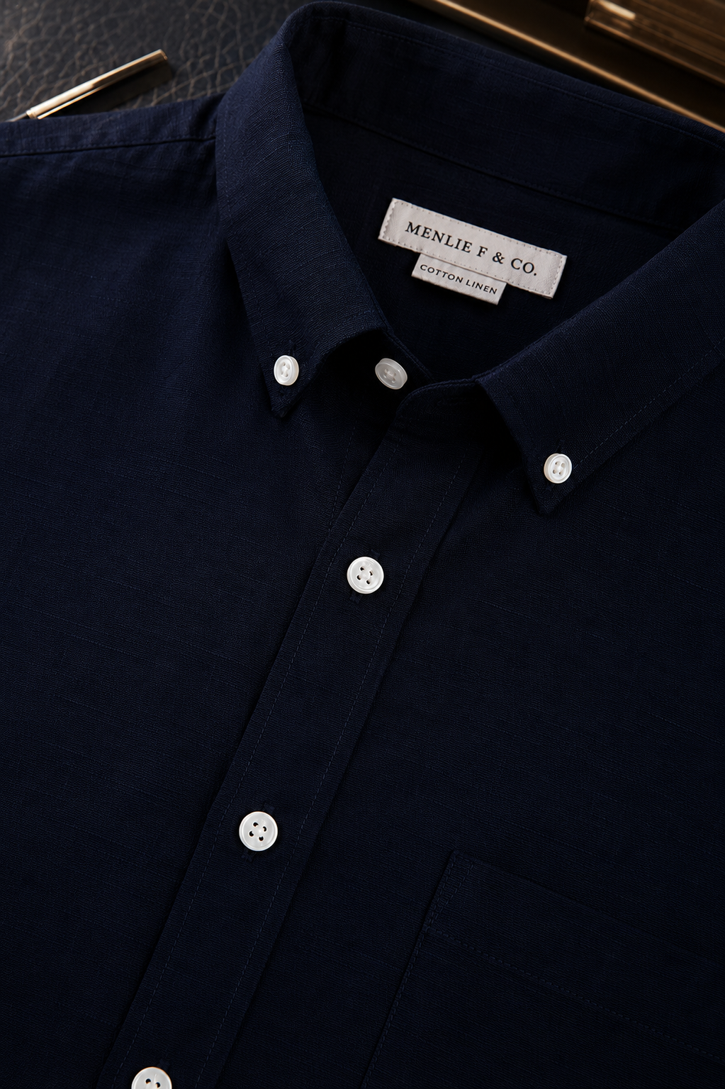 MENLIE F & CO. Midnight Blue Cotton Linen Shirt