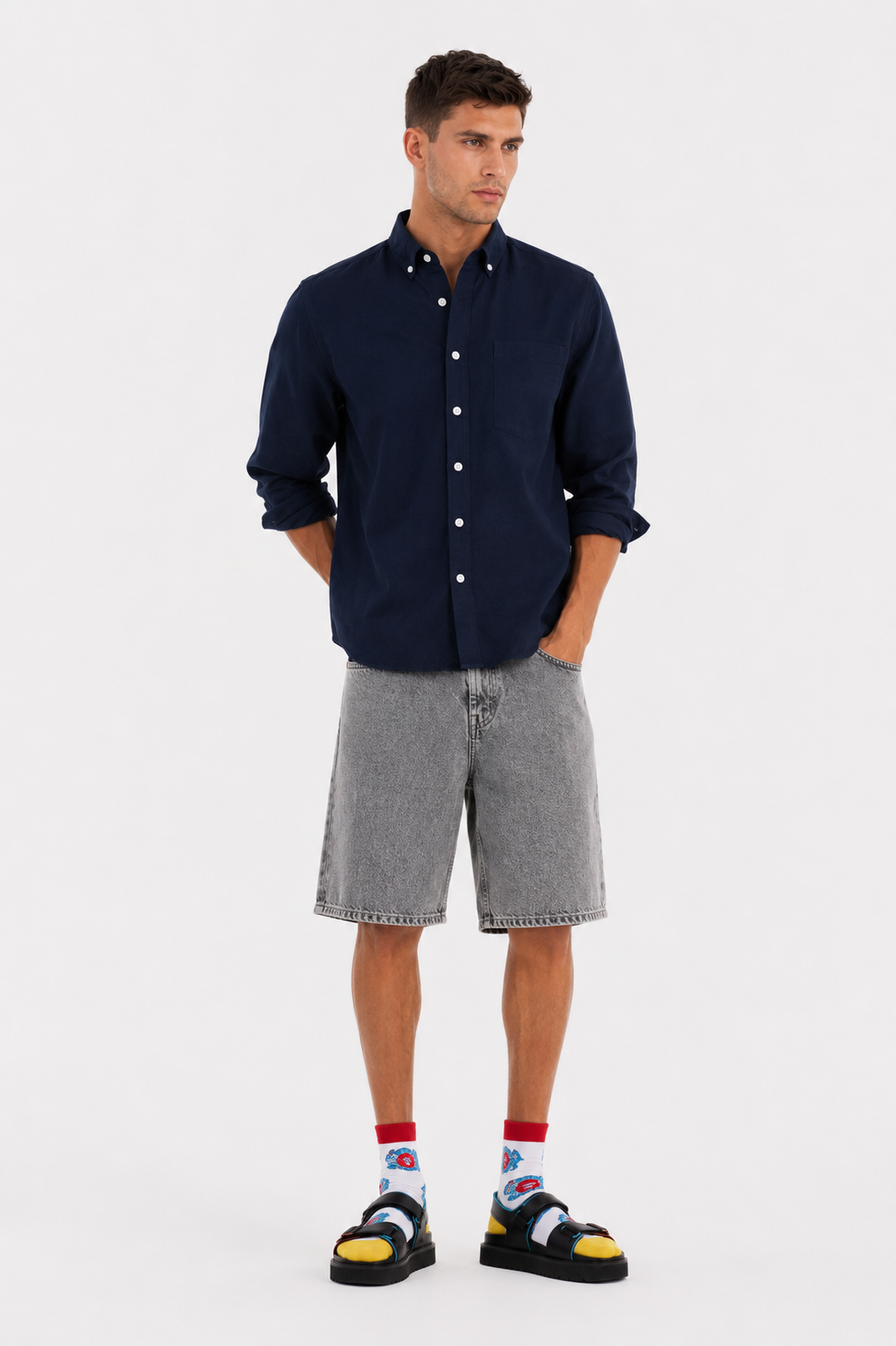 MENLIE F & CO. Midnight Blue Cotton Linen Shirt