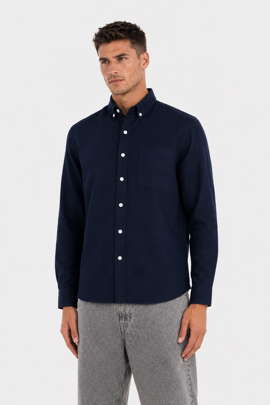 MENLIE F & CO. Midnight Blue Cotton Linen Shirt
