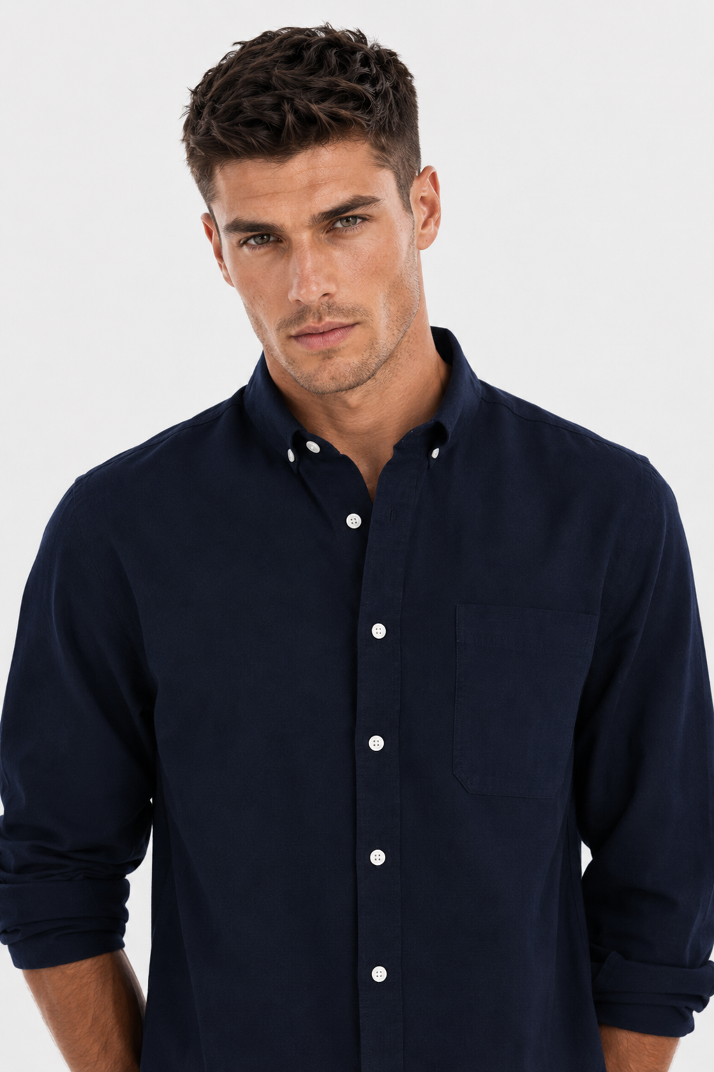 MENLIE F & CO. Midnight Blue Cotton Linen Shirt