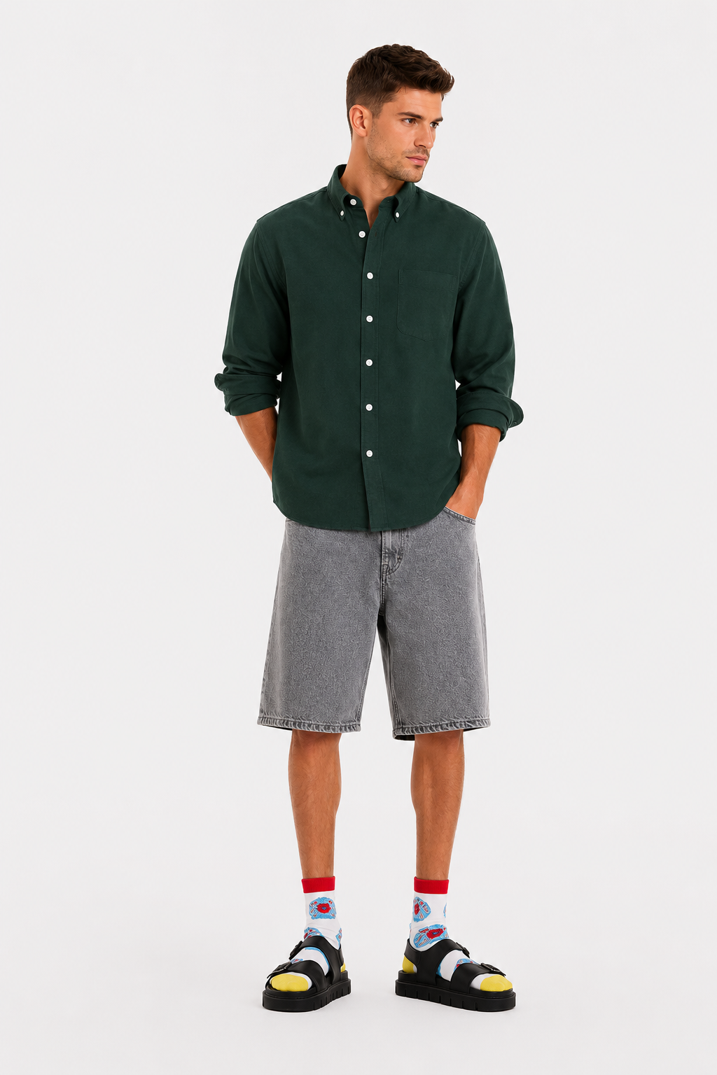 MENLIE F & CO Forest Green Cotton Linen Shirt