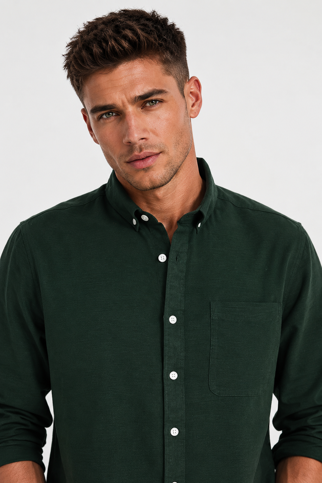 MENLIE F & CO Forest Green Cotton Linen Shirt