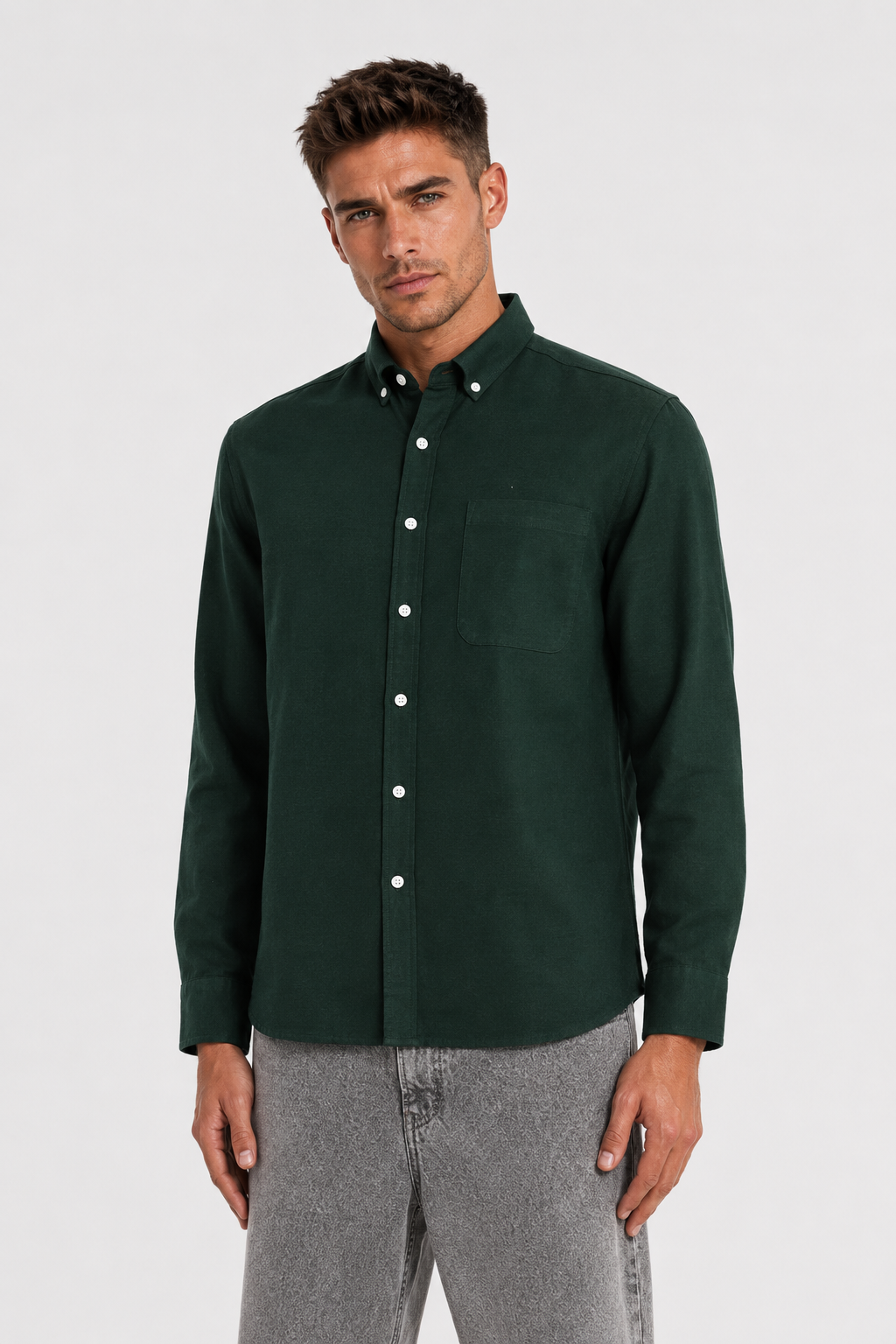 MENLIE F & CO Forest Green Cotton Linen Shirt