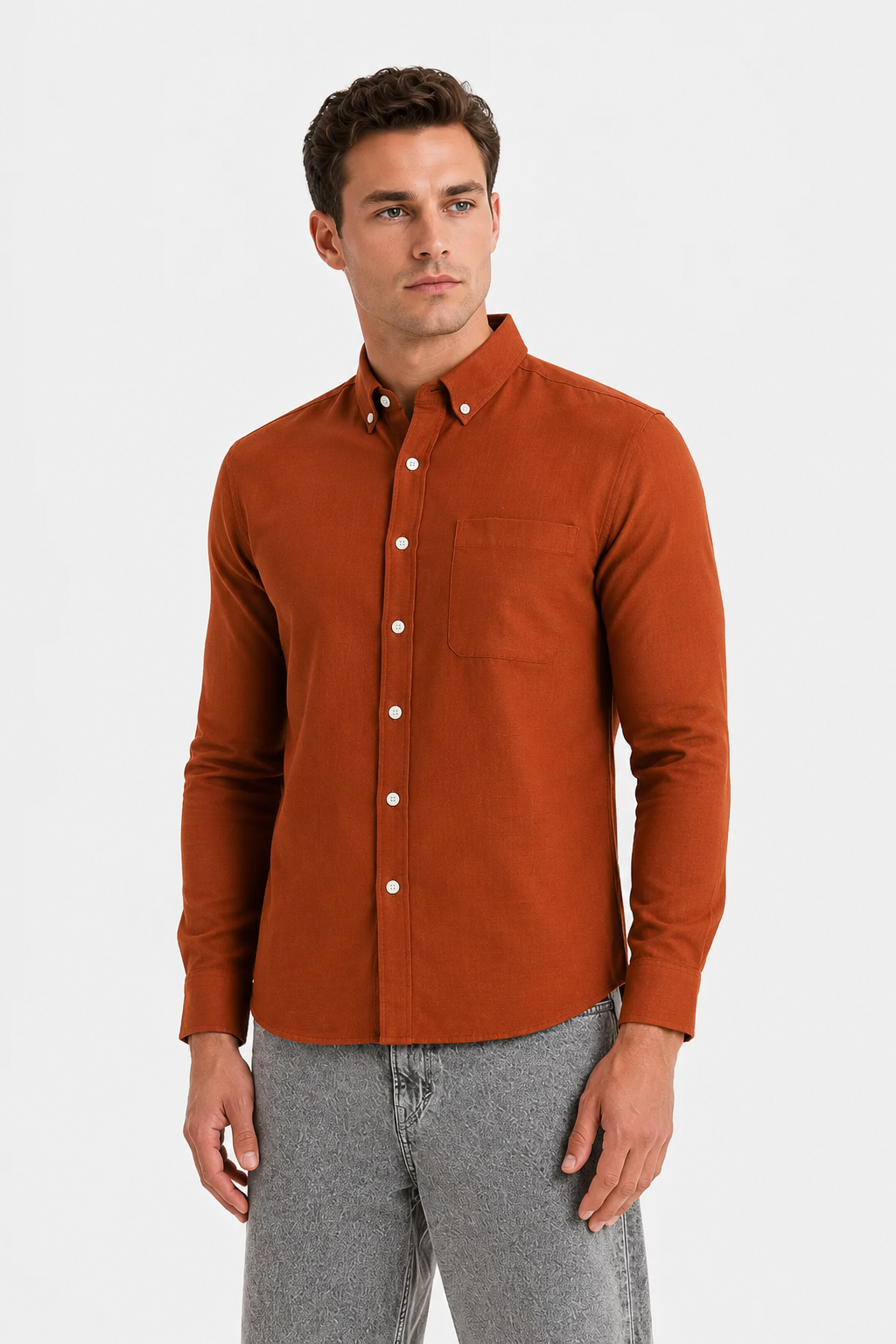 MENLEI F&N Co. Rust Orange Linen Blend Shirt