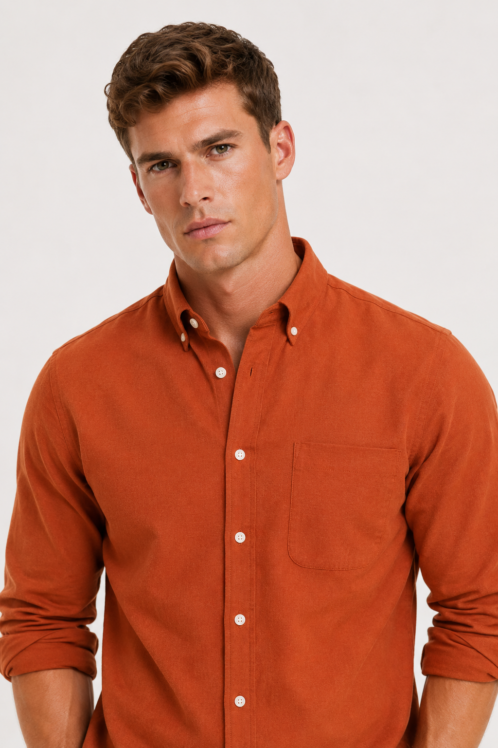 MENLEI F&N Co. Rust Orange Linen Blend Shirt