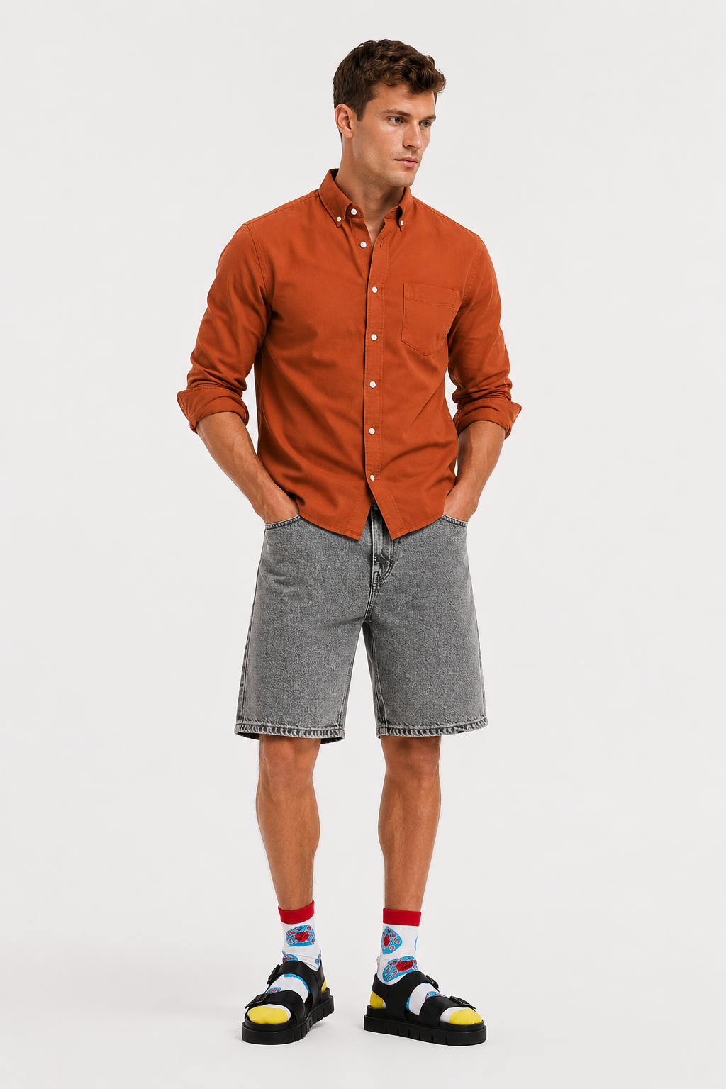 MENLEI F&N Co. Rust Orange Linen Blend Shirt