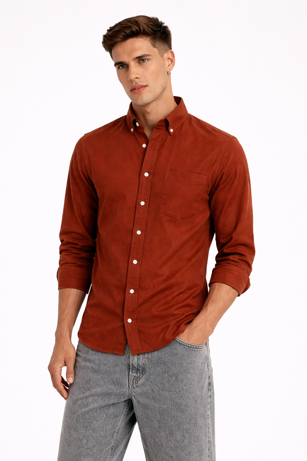 MENLIE F&CO. Premium Cotton Linen Shirt – Terracotta