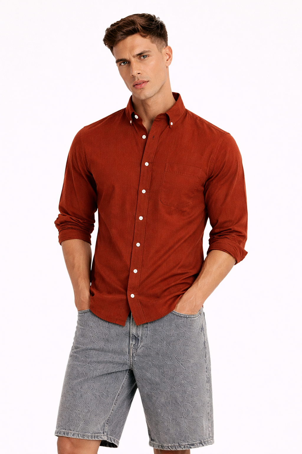 MENLIE F&CO. Premium Cotton Linen Shirt – Terracotta