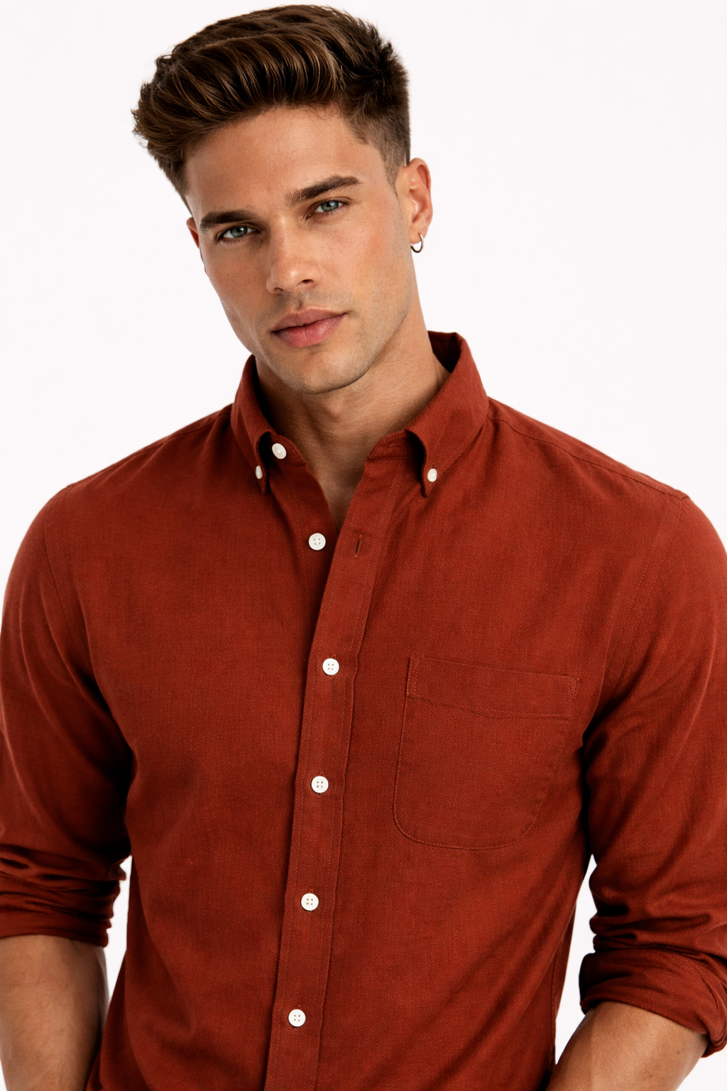 MENLIE F&CO. Premium Cotton Linen Shirt – Terracotta
