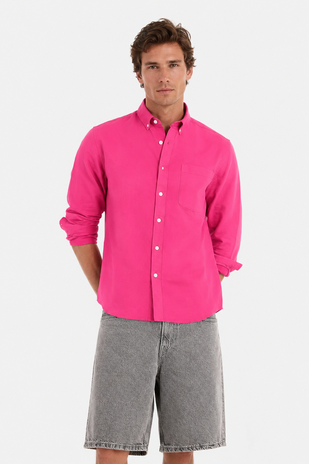 MENLEI F&N Co. Linen-Cotton Shirt Hot Pink