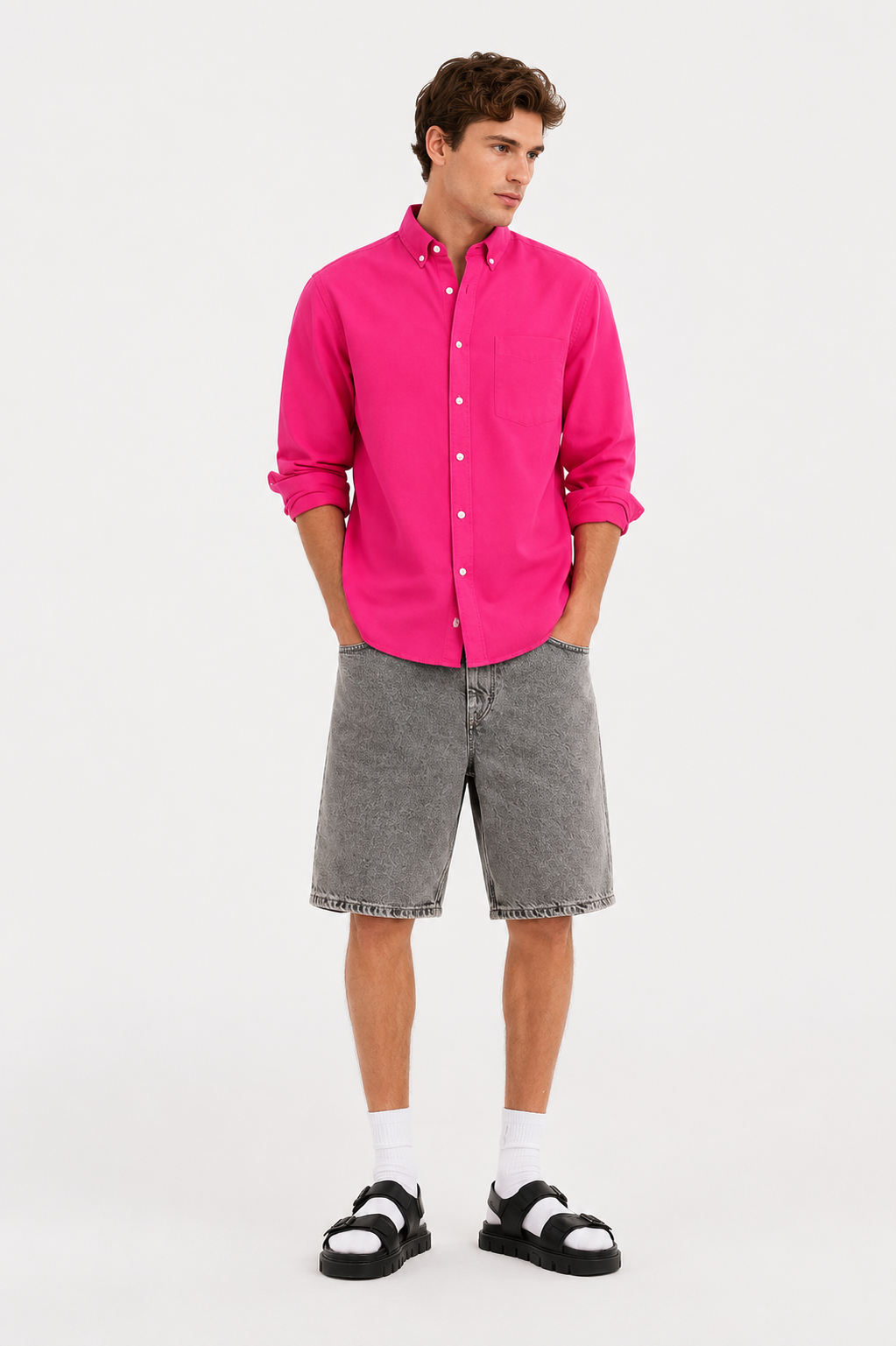 MENLEI F&N Co. Linen-Cotton Shirt Hot Pink
