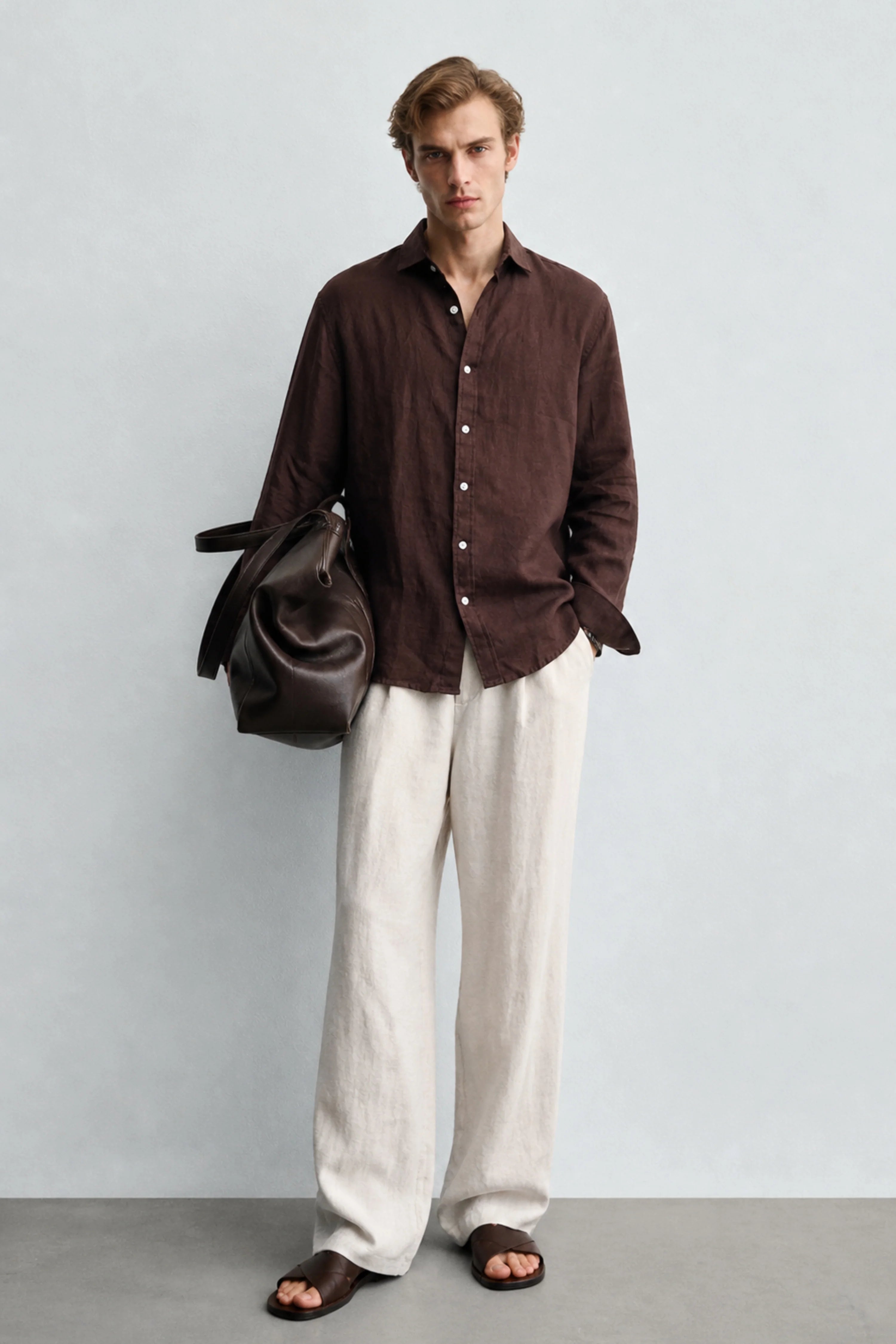 MEN LEI Men Maroon Linen Blend Casual Shirt
