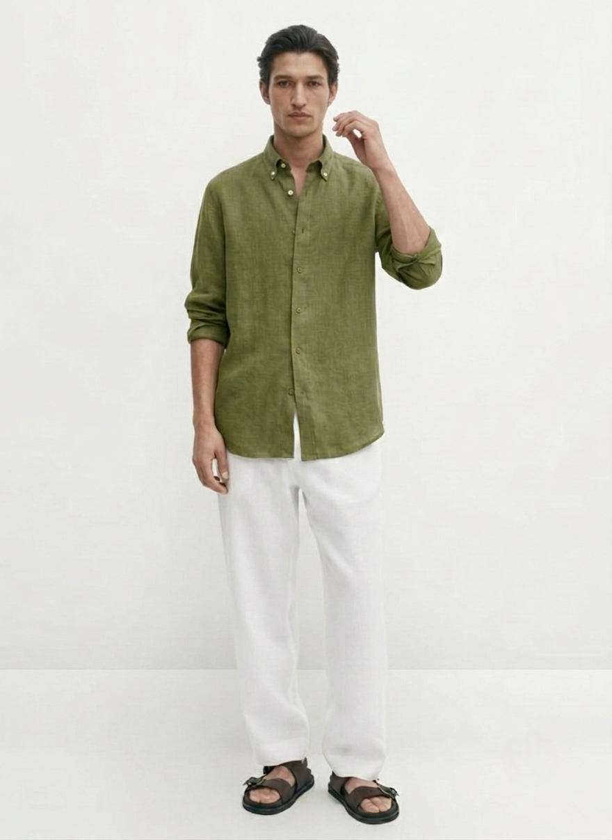 Linen Blend Solid Casual Shirt