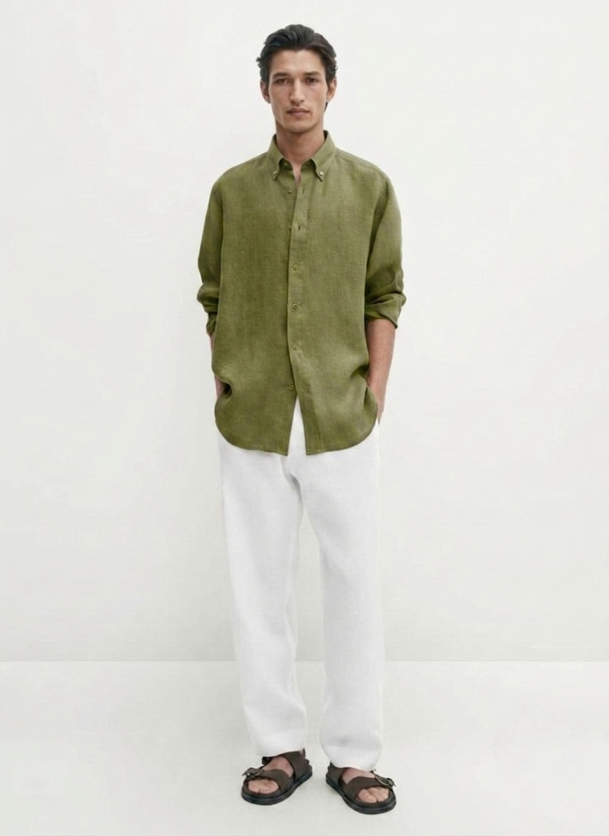 Linen Blend Solid Casual Shirt