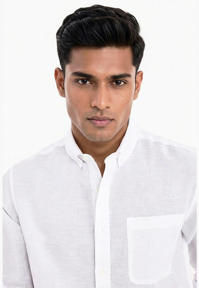 MENLEI White Linen Blend Shirt