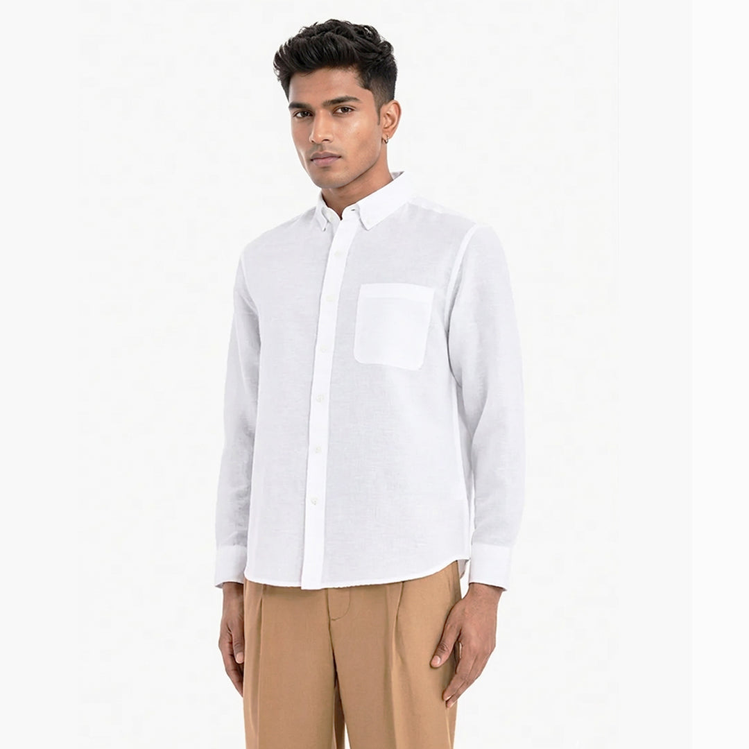 MENLEI White Linen Blend Shirt