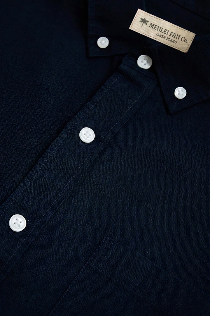 MENLEI Navy Blue Linen Blend Shirt