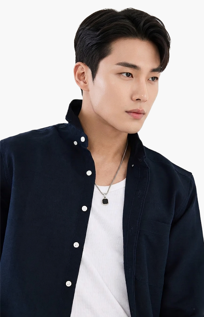 MENLEI Navy Blue Linen Blend Shirt