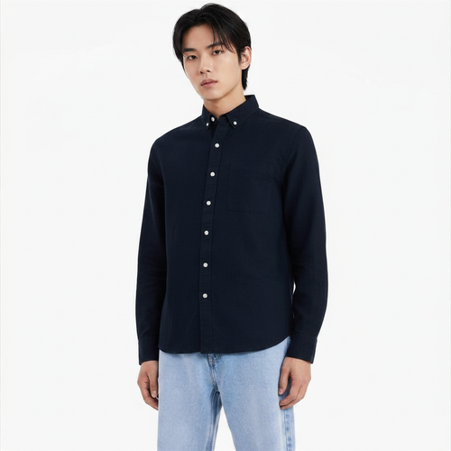 MENLEI Navy Blue Linen Blend Shirt