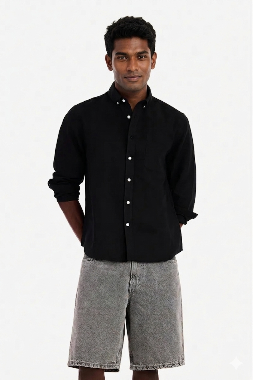 MENLEI Black Linen Blend Shirt