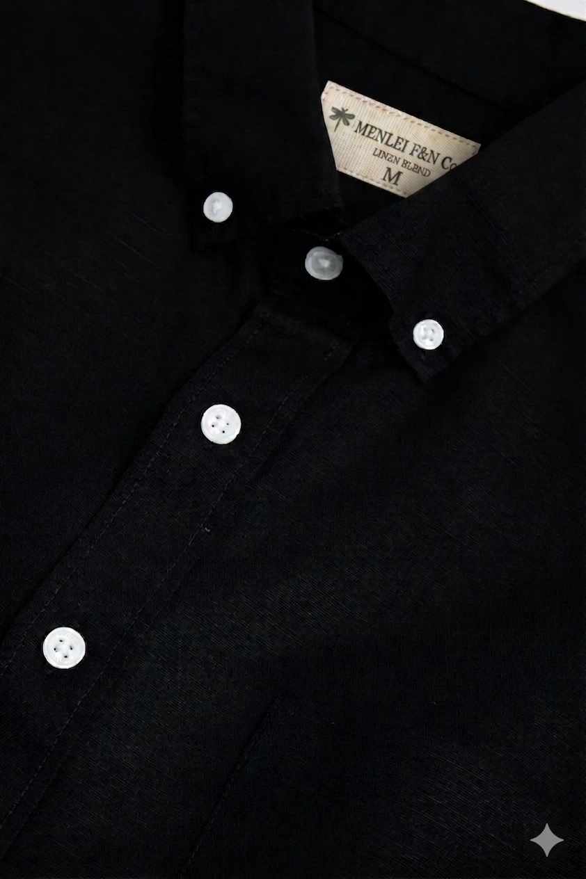 MENLEI Black Linen Blend Shirt