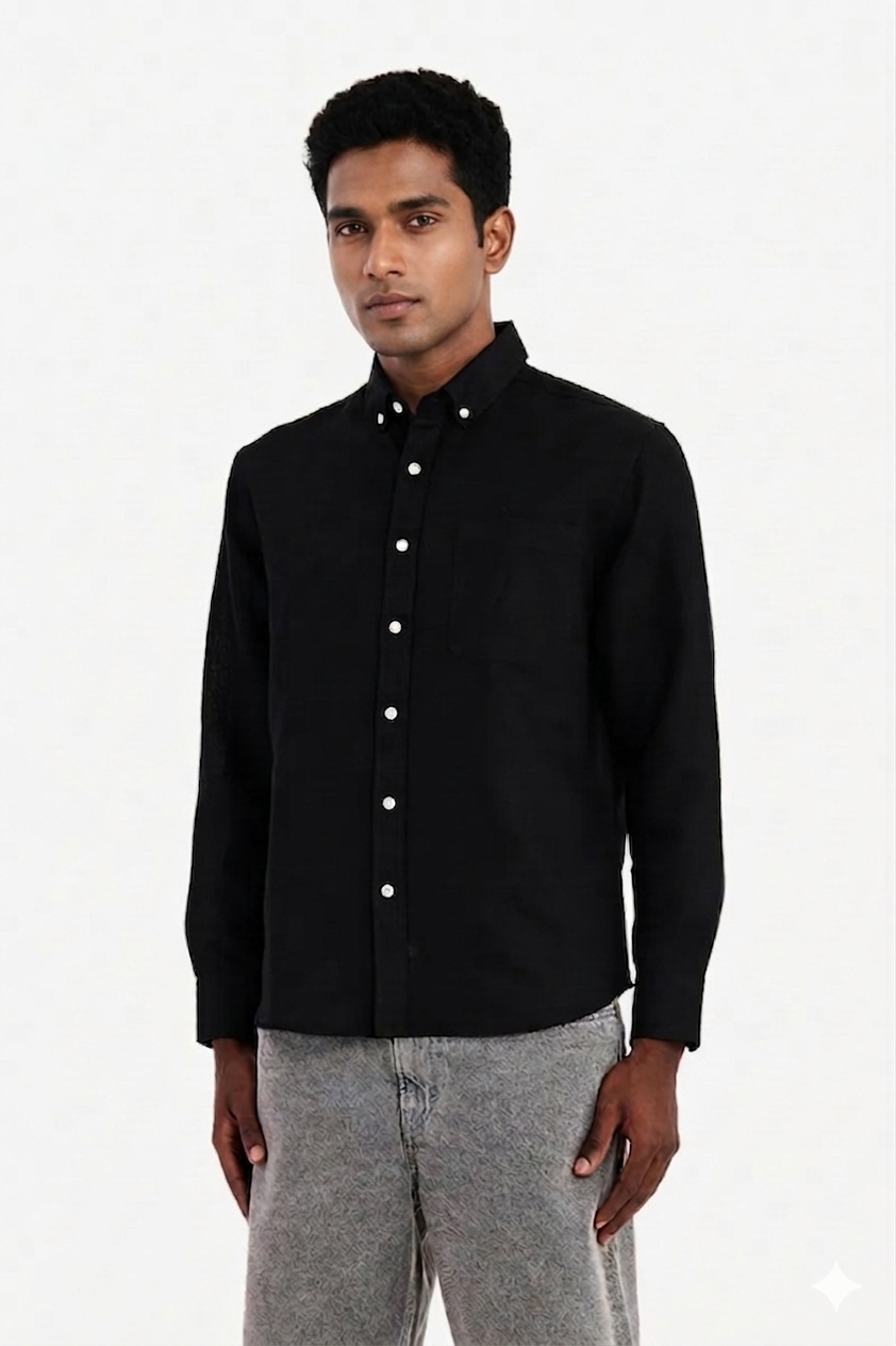 MENLEI Black Linen Blend Shirt