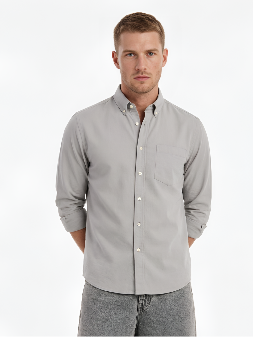 MENLEI Men Light Gray Linen Blend Casual Shirt